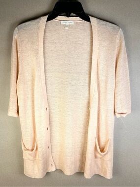 NWOT Eileen Fisher Cream Linen Silk Button Front Cardigan Pockets Italian Yarn S